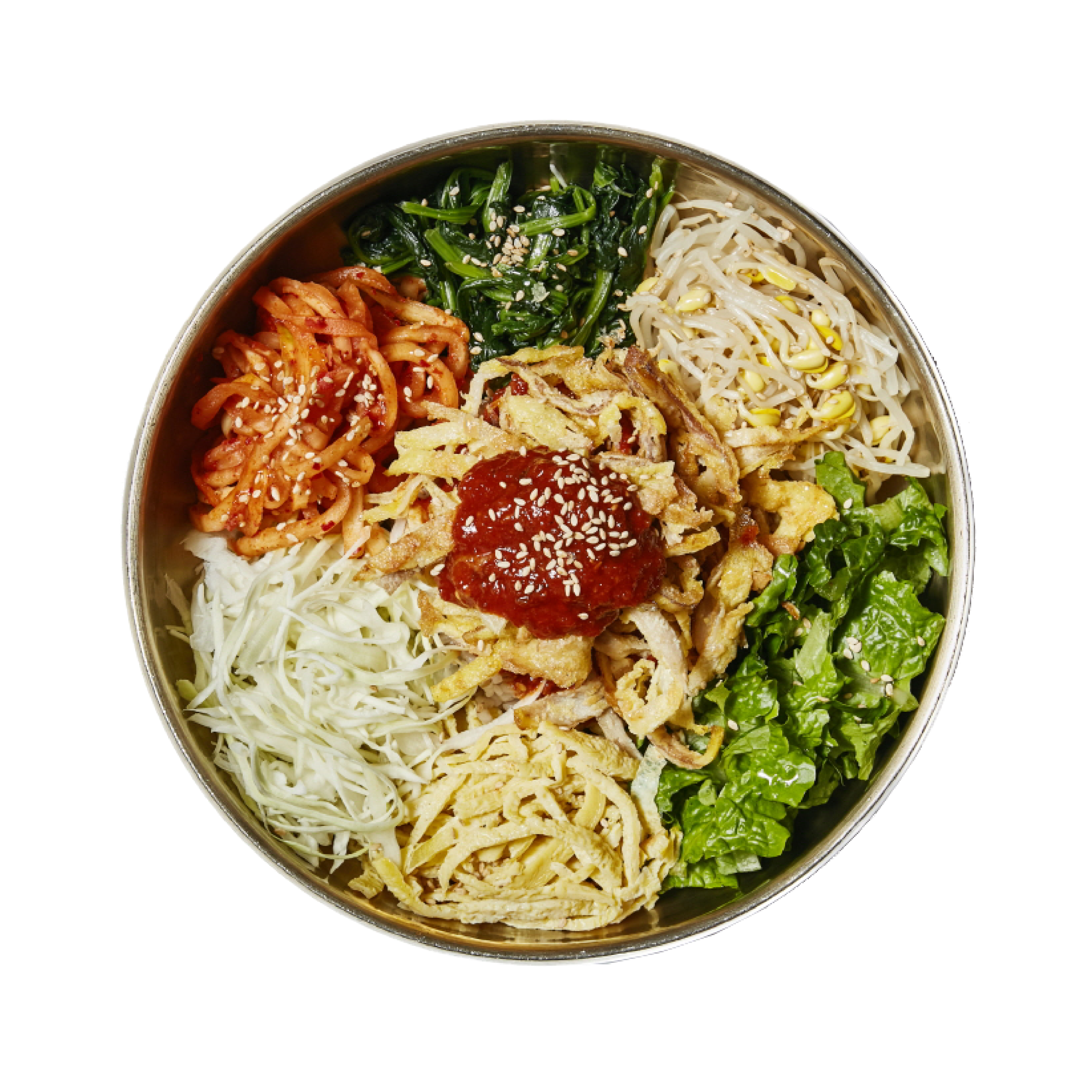 Barley bibimbap with meat pancakes