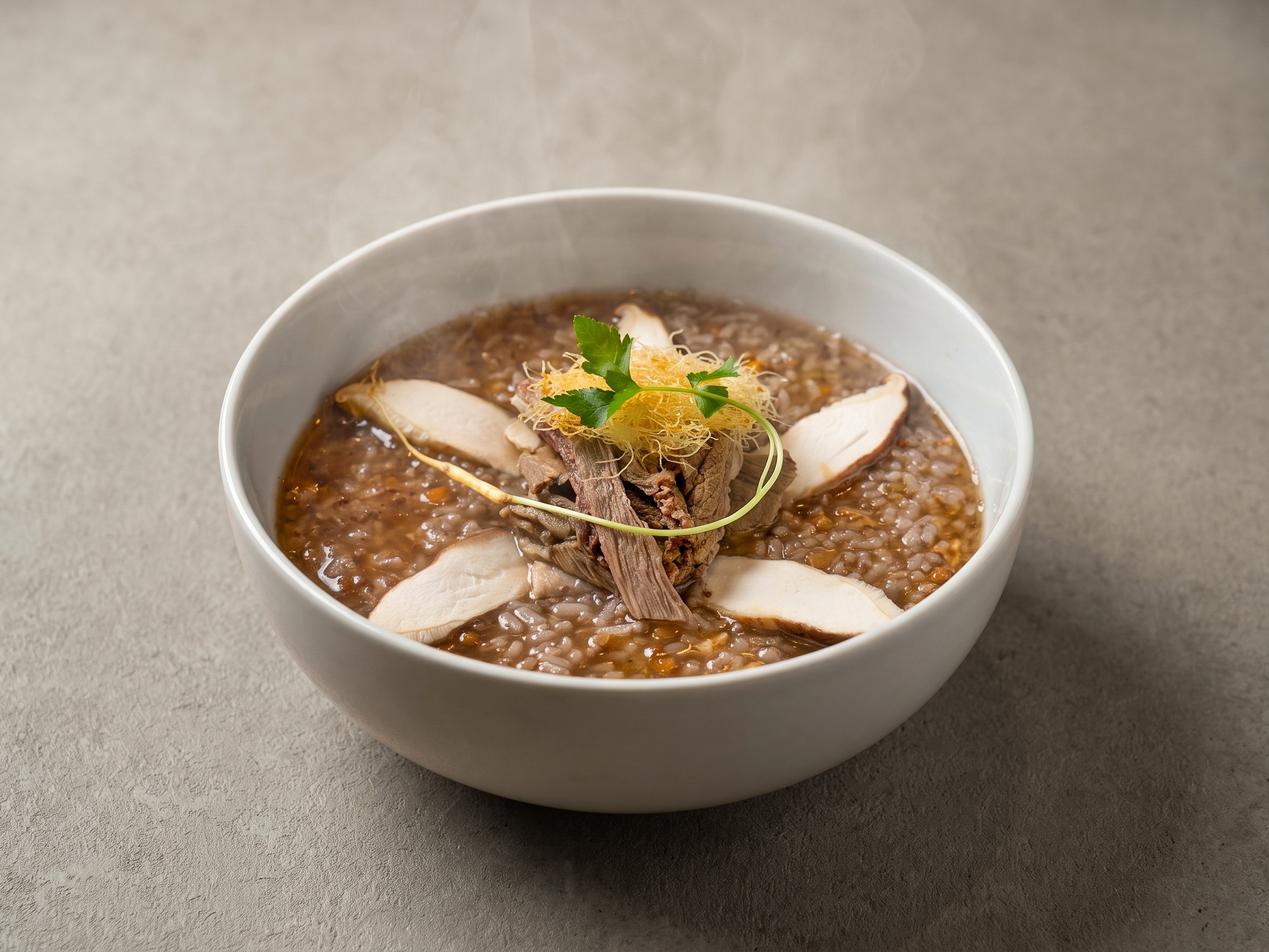 Black goat and neungi mushroom porridge